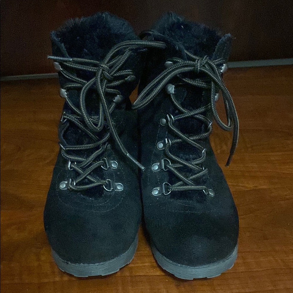Black Suede Lace-Up Boots